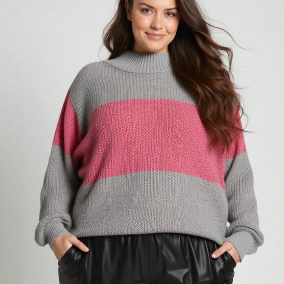 St. John’s Bay Women’s Pink/gray striped Pullover Sweater Size 2XL - Picture 1 of 5